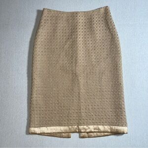 Vintage Milly Wool Below Knee Pencil Skirt in Peachy Cream + Silver, Size 2